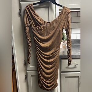 Chrysanthemum Brown Ruched Dress
